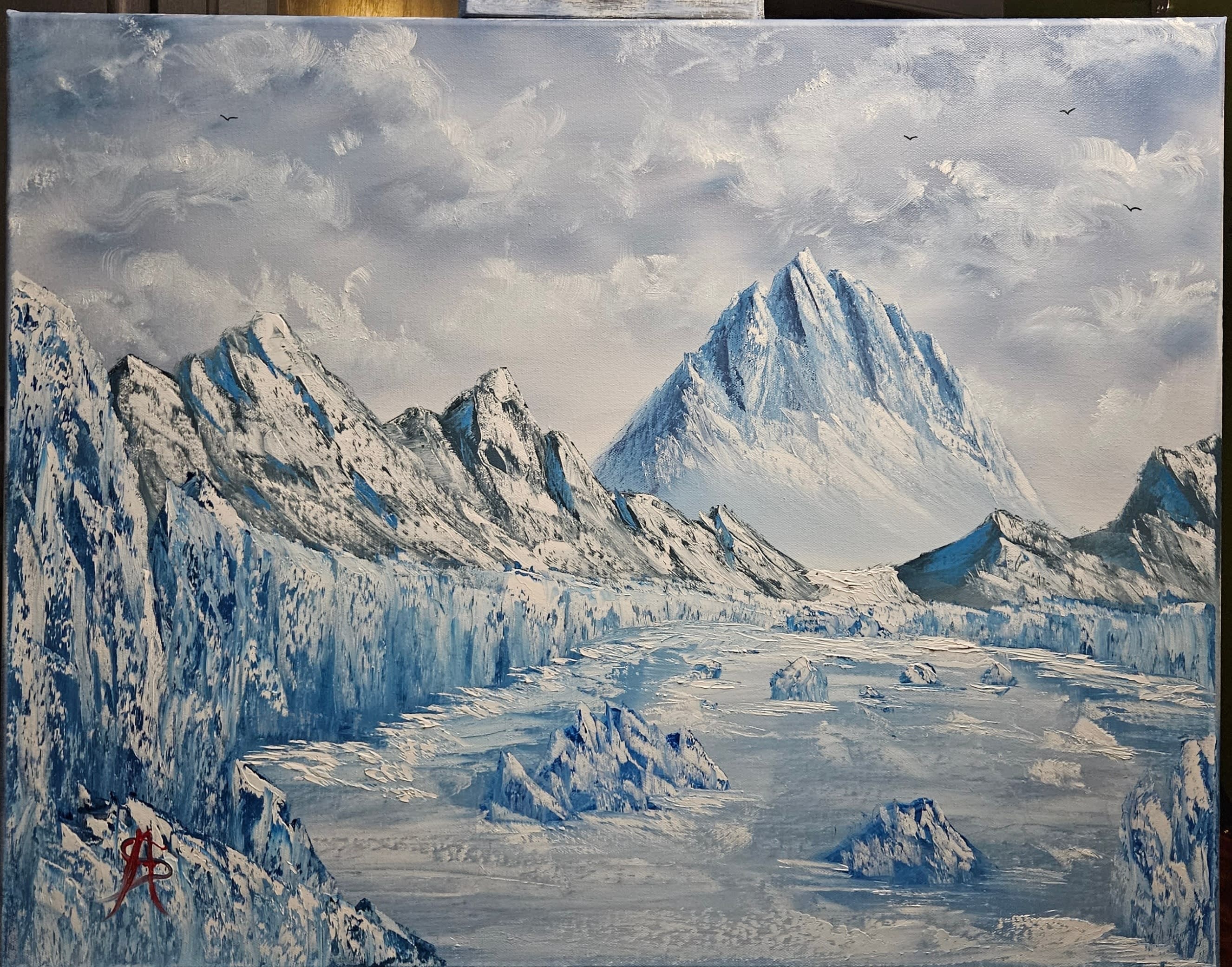 絵画 Winter Mountains Watercolor Illustration. Winter Mountains Landscape, Trees