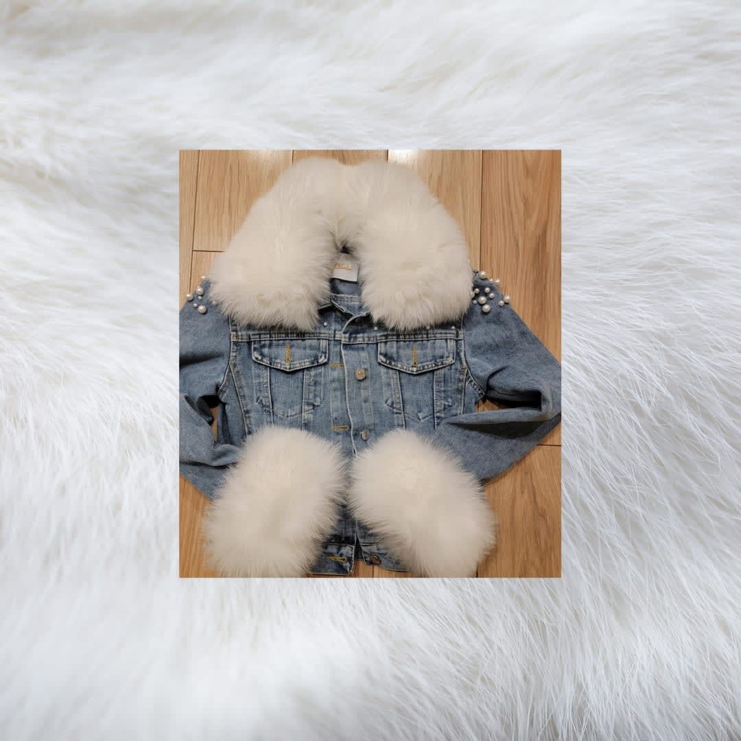 White Blue Panel Denim Jackets Furry Drop Shoulder Casual - Temu