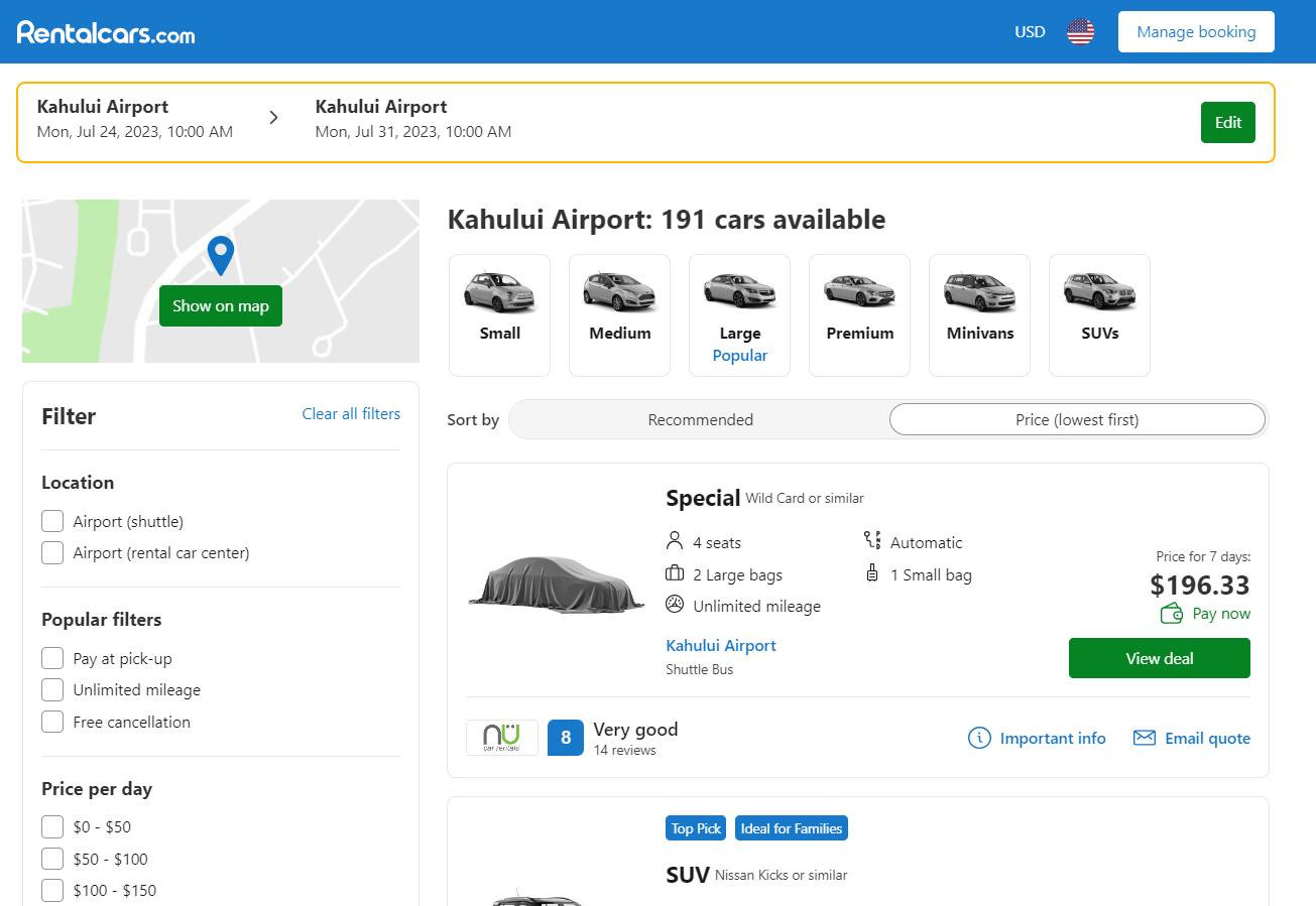 Maui Rental Car Rate Survey