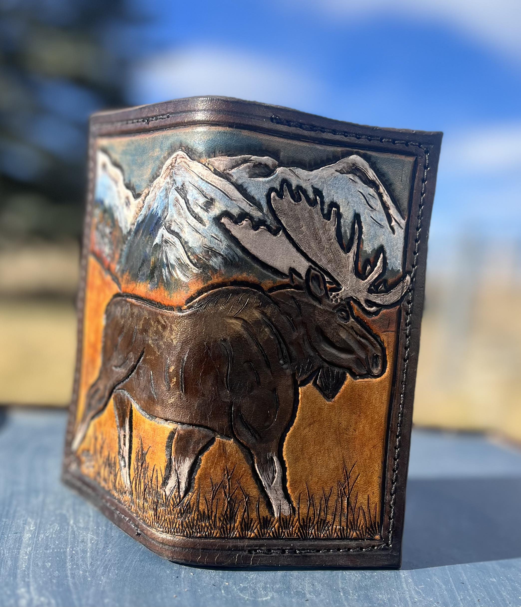 Moose Tooled Leather Roper Wallet Roper Wallets Cowlick Creations