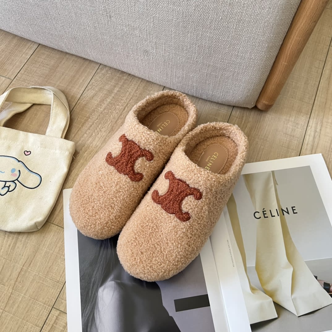 Celine fur online slippers