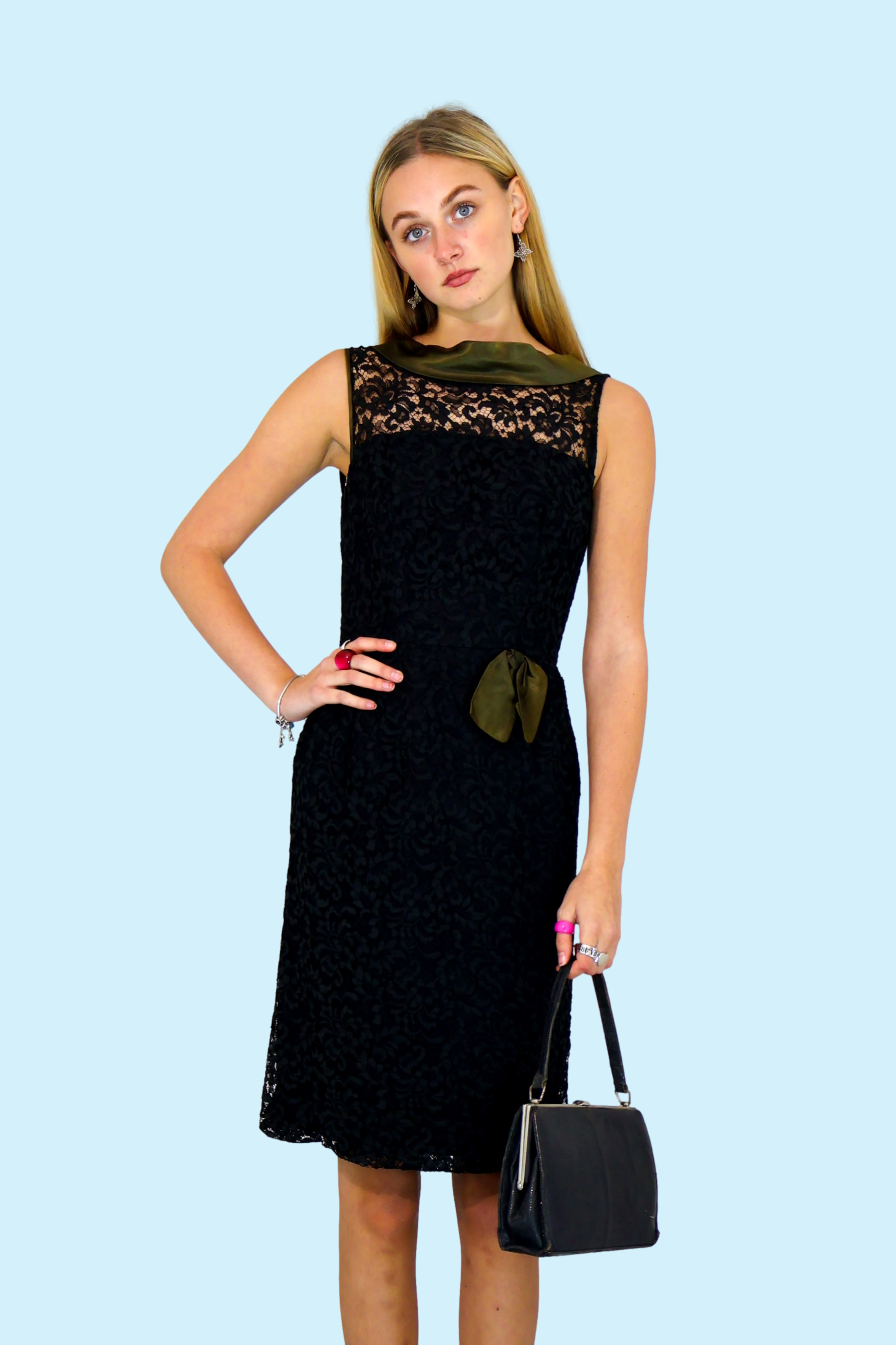 1950's Black Lace Hildebrand Cocktail Dress Day Dresses and Evening Wear