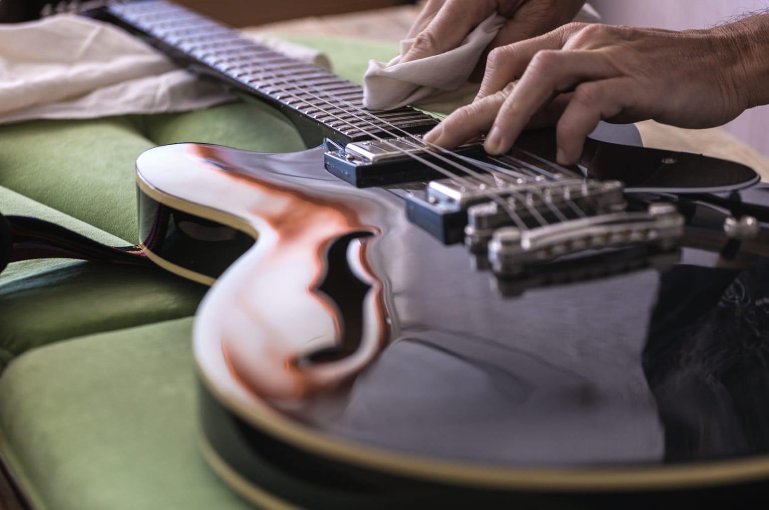Restringing, Fretboard Cleaning & Fret Polishing Guitar Set Up and Repair