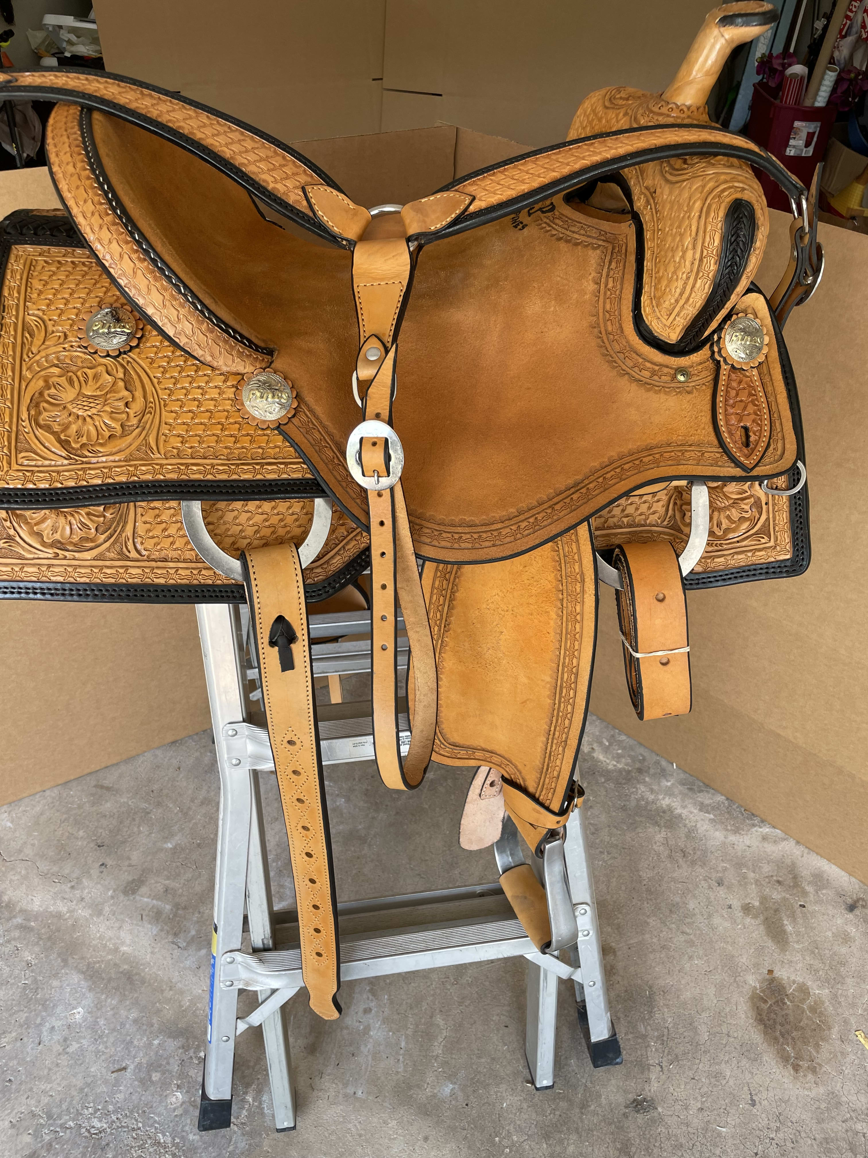 Pines custom Pro elite tooled rough out Saddles Pines Pro Horse Trailers & Equestrian