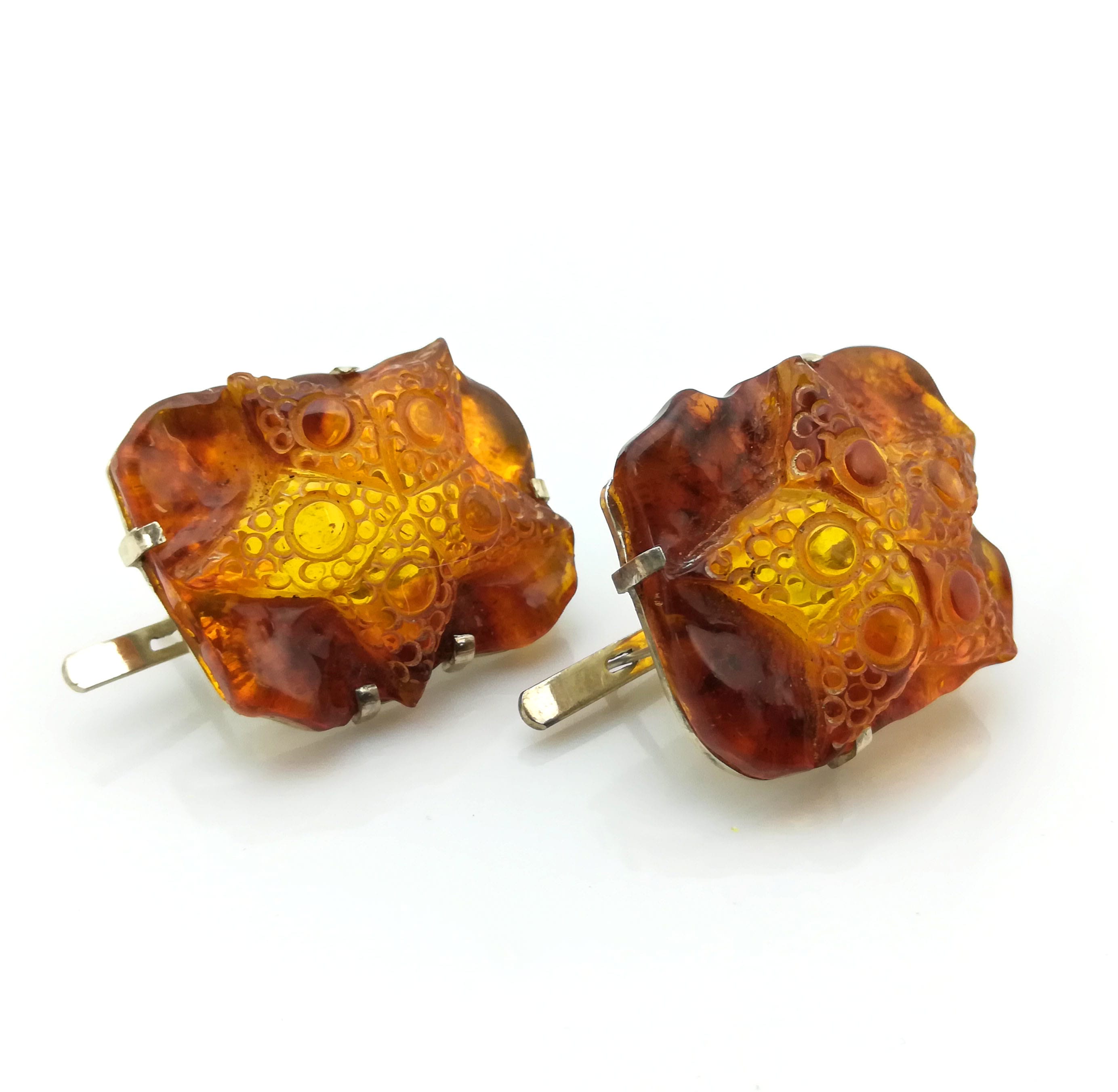 Hot 16.9gr Genuine Baltic Amber Hand Carved Earrings