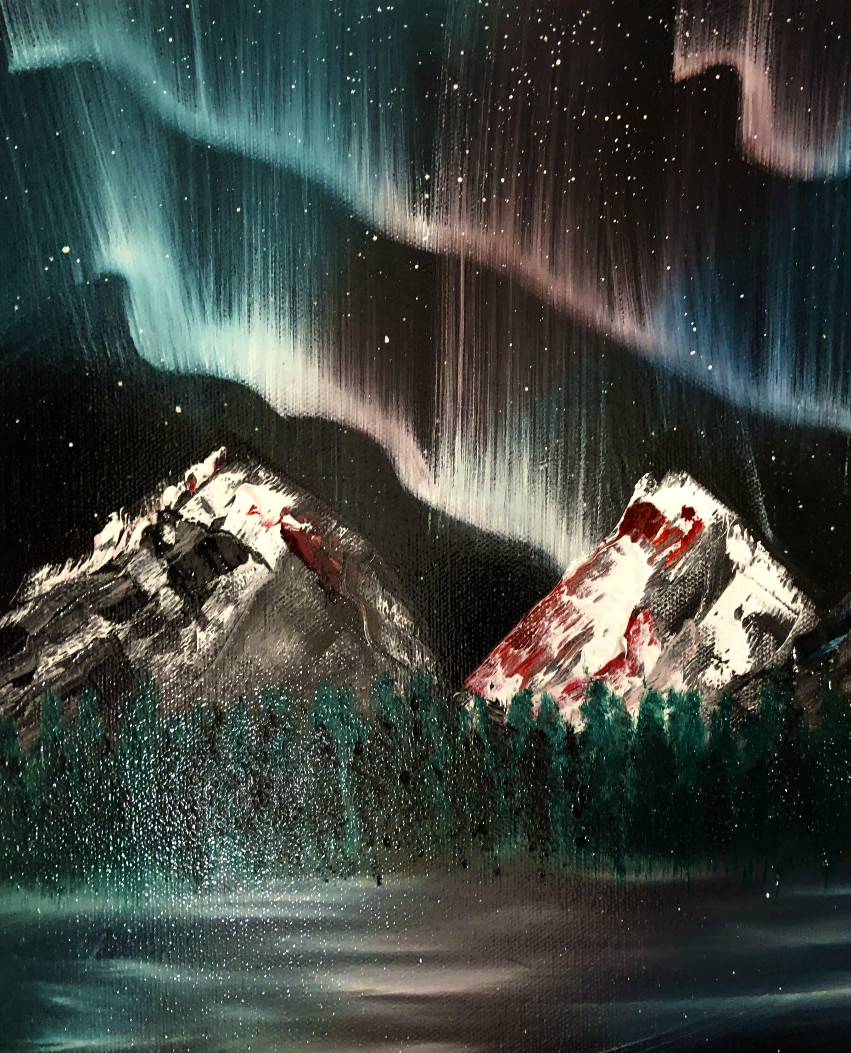絵画 Aurora Northern Lights Reflection 12x36 in won honorable mention
