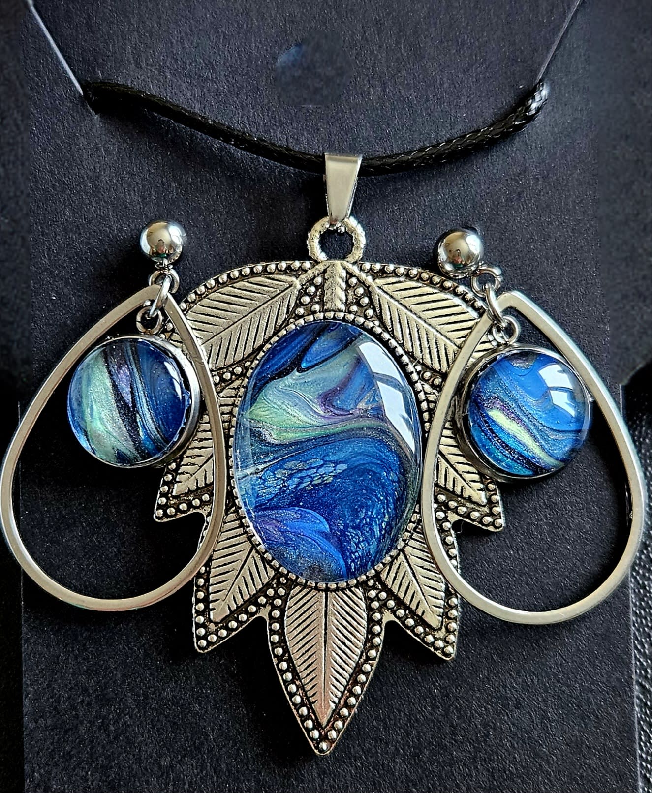 Tranquil Blues pendant and earring sets Fluid Art Jewelry Nalini's Art  for All Spokane Artist