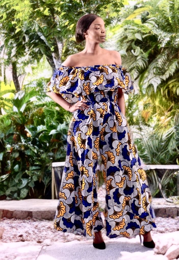 Blue Yellow Floral Off Shoulder jumpsuit Palazzo Jumpers Palazzo Pants