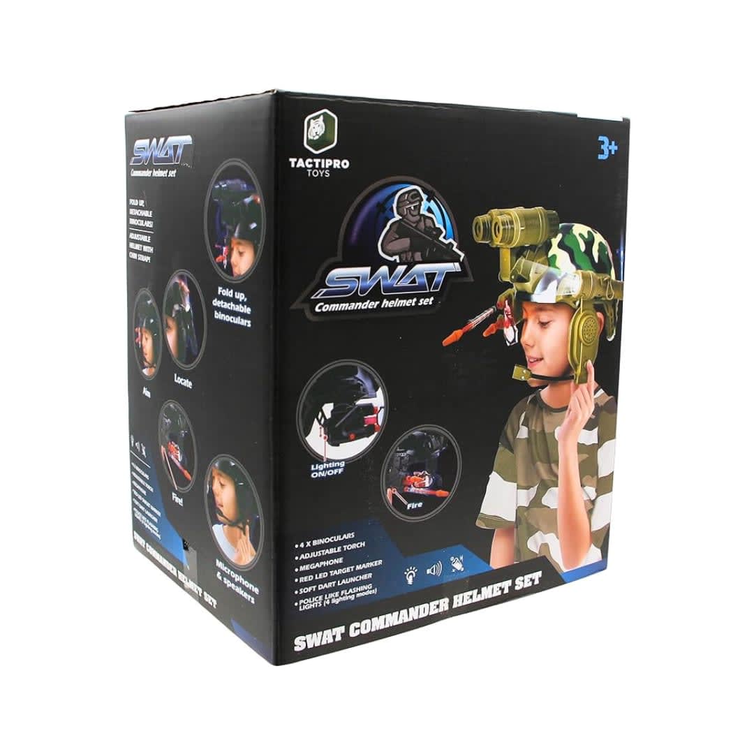 Casque SWAT Enfant Avec Accessoires – Lampe, Mégaphone, Viseur LED, Jumelles, Pistolet Fléchettes – Jouet De Police