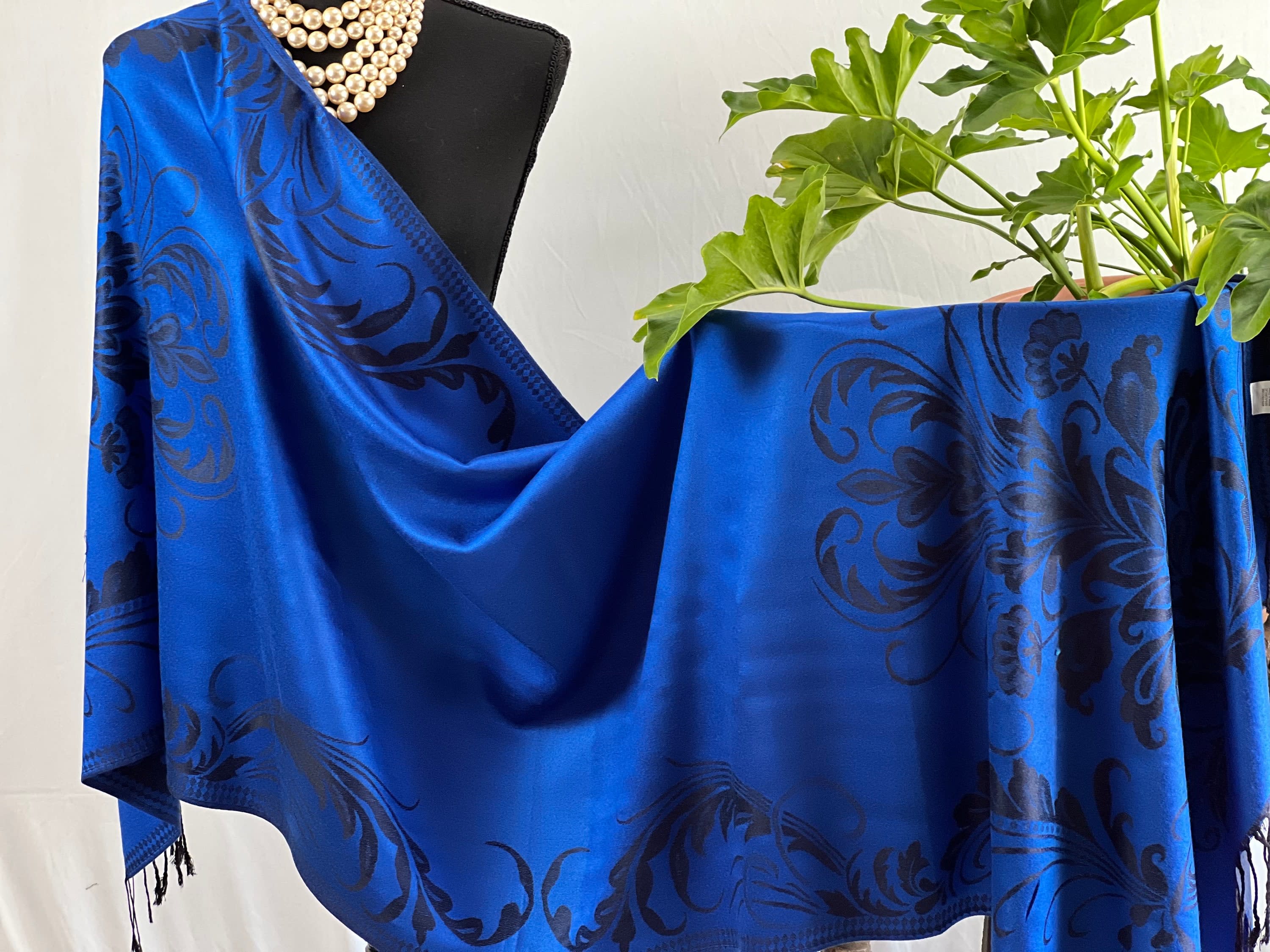 Vintage Floral Sequin Scarf – Sparkling Shawl with Tassel Ending