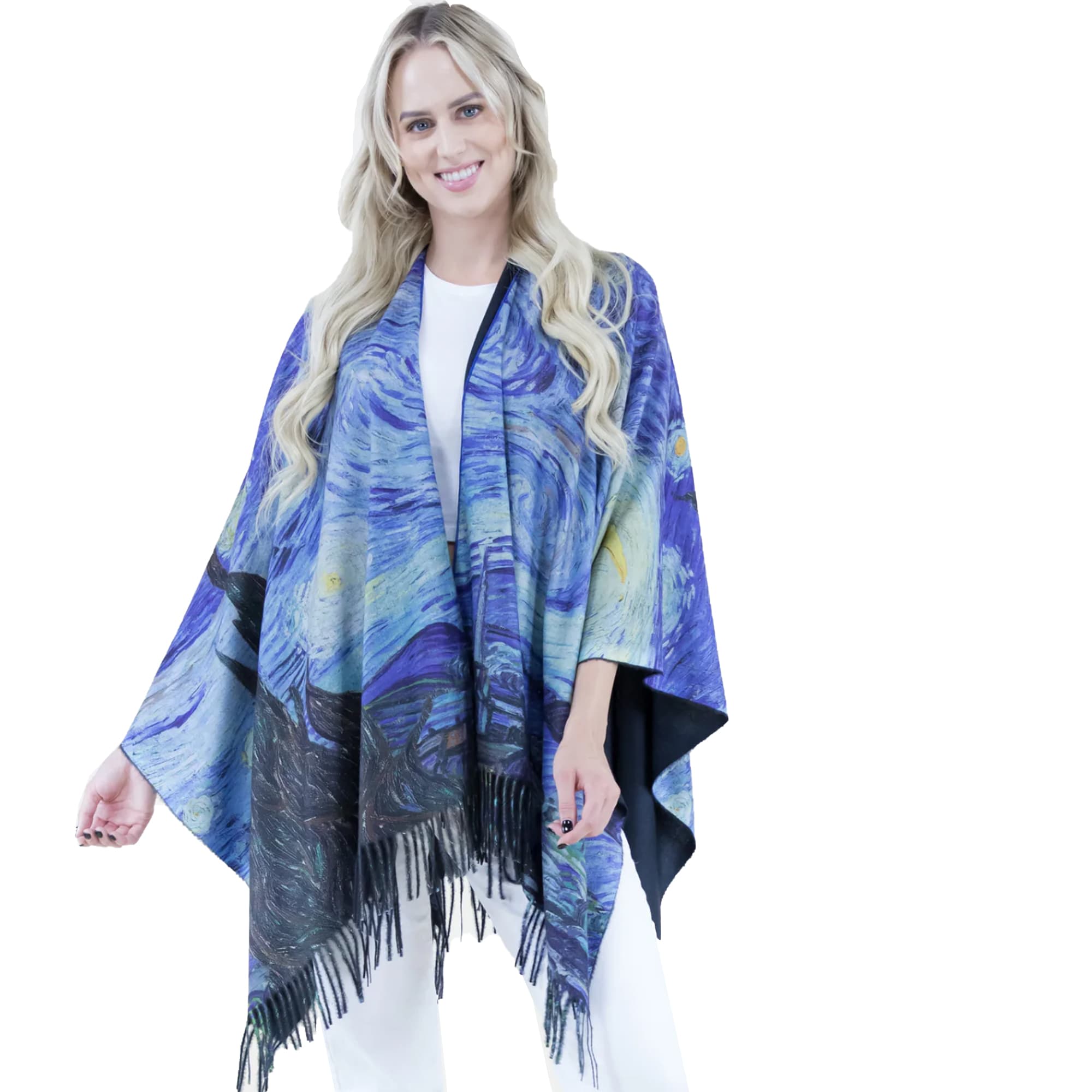 Ethereal Ruana Starry Night Ruana - Van Gogh-Inspired Artistic Elegance - Ruanas