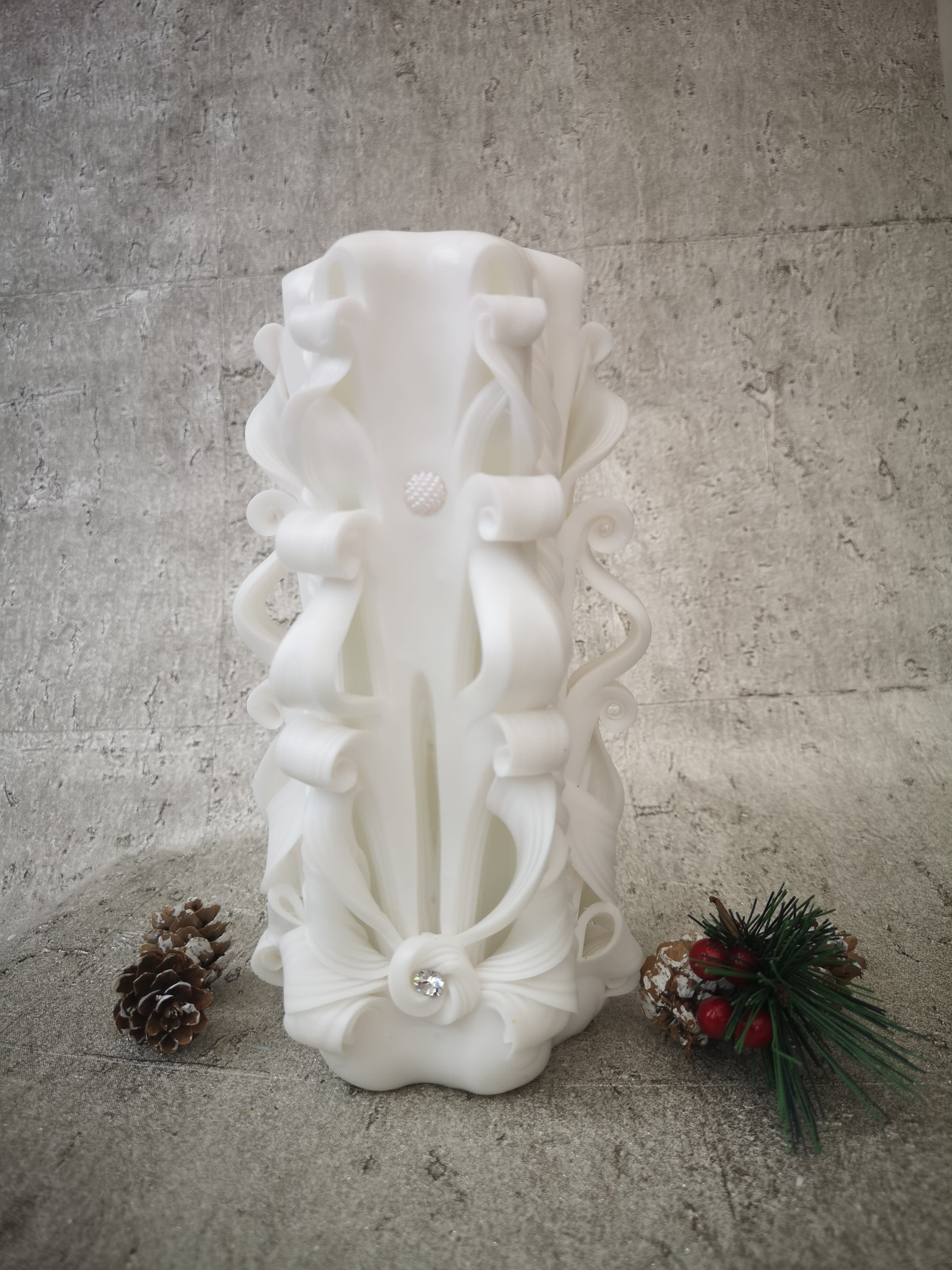 Handmade White Carved Candle