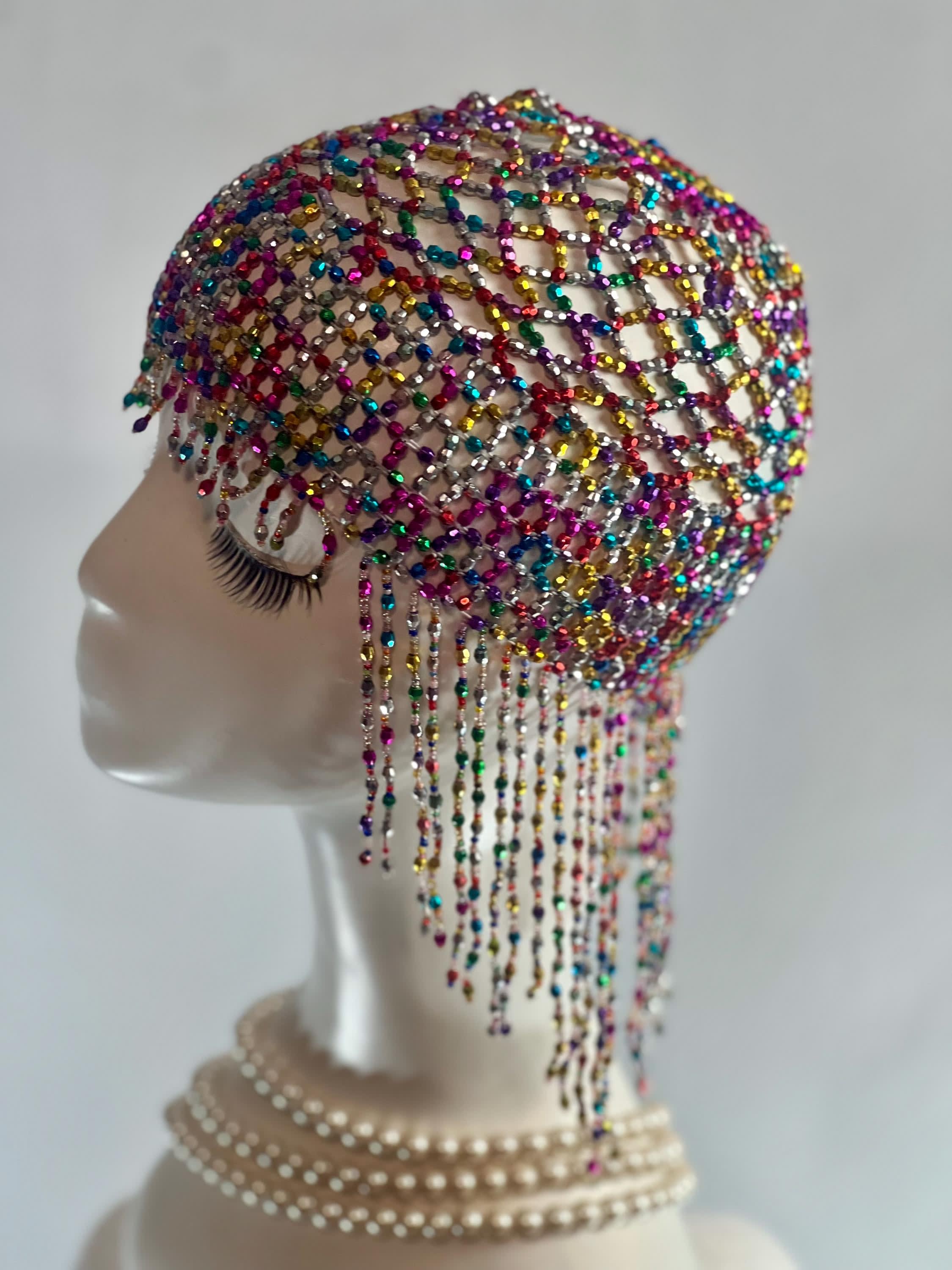 Multicolor rainbow Egyptian beaded head piece Boho Beaded Layered Head Chain - Colorful Beach Headpiece  main image 2