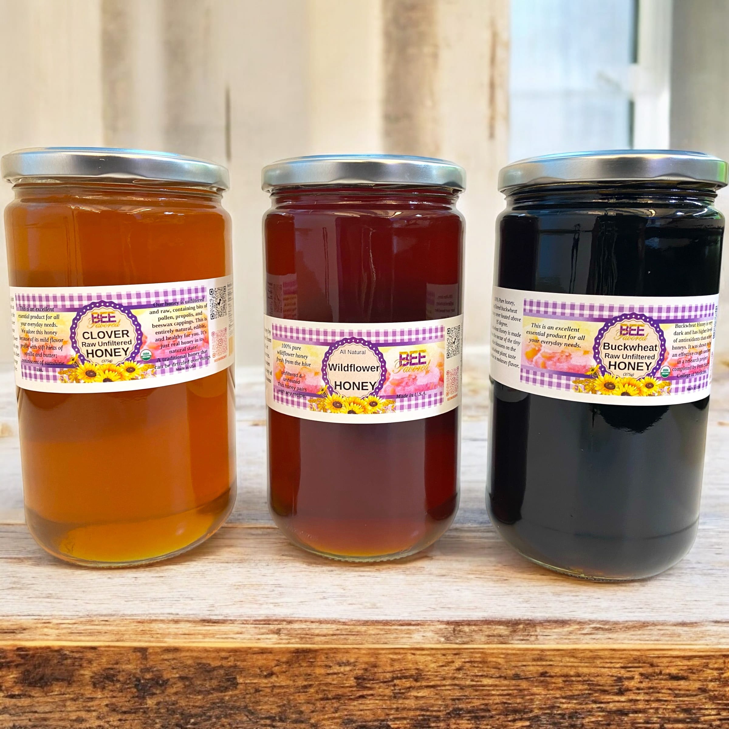 2lb Raw Honey Trio | Clover, Wildflower & Buckwheat | BeeFavored