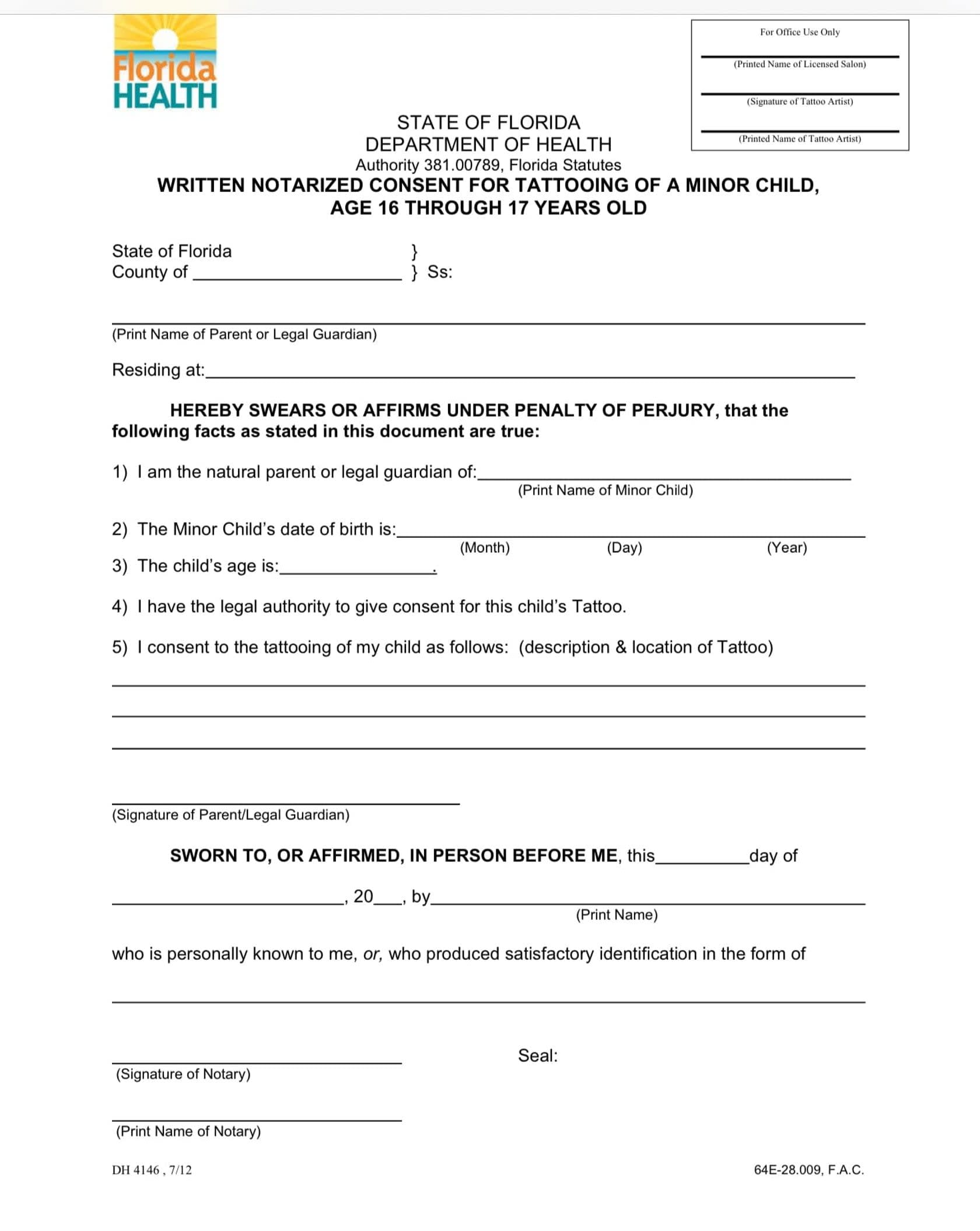 Minor Consent Form - Euphoric Ink Studio | Tattoo Shop | Spring Hill