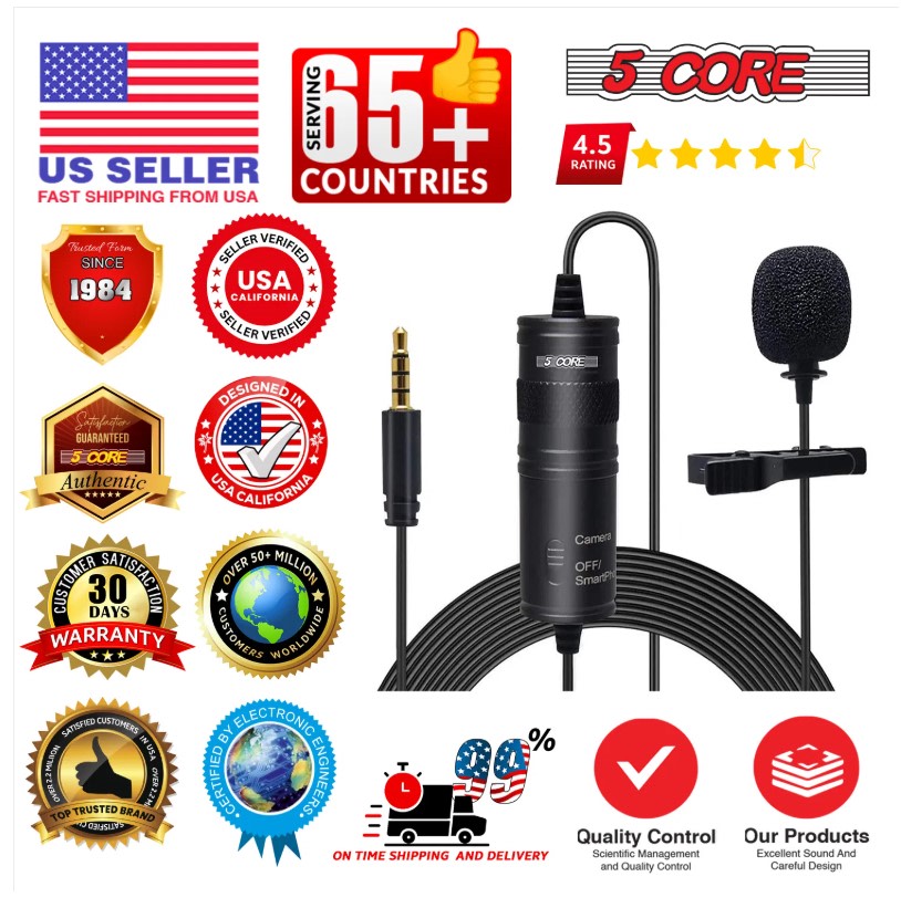 5 Core Professional Omnidirectional Microphone 3.5mm Clip-On Lapel Mic ...