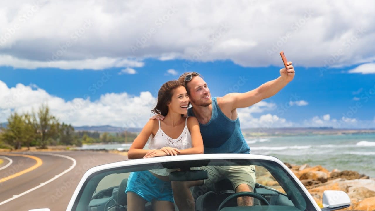 Maui car rental convertible in scenic setting
