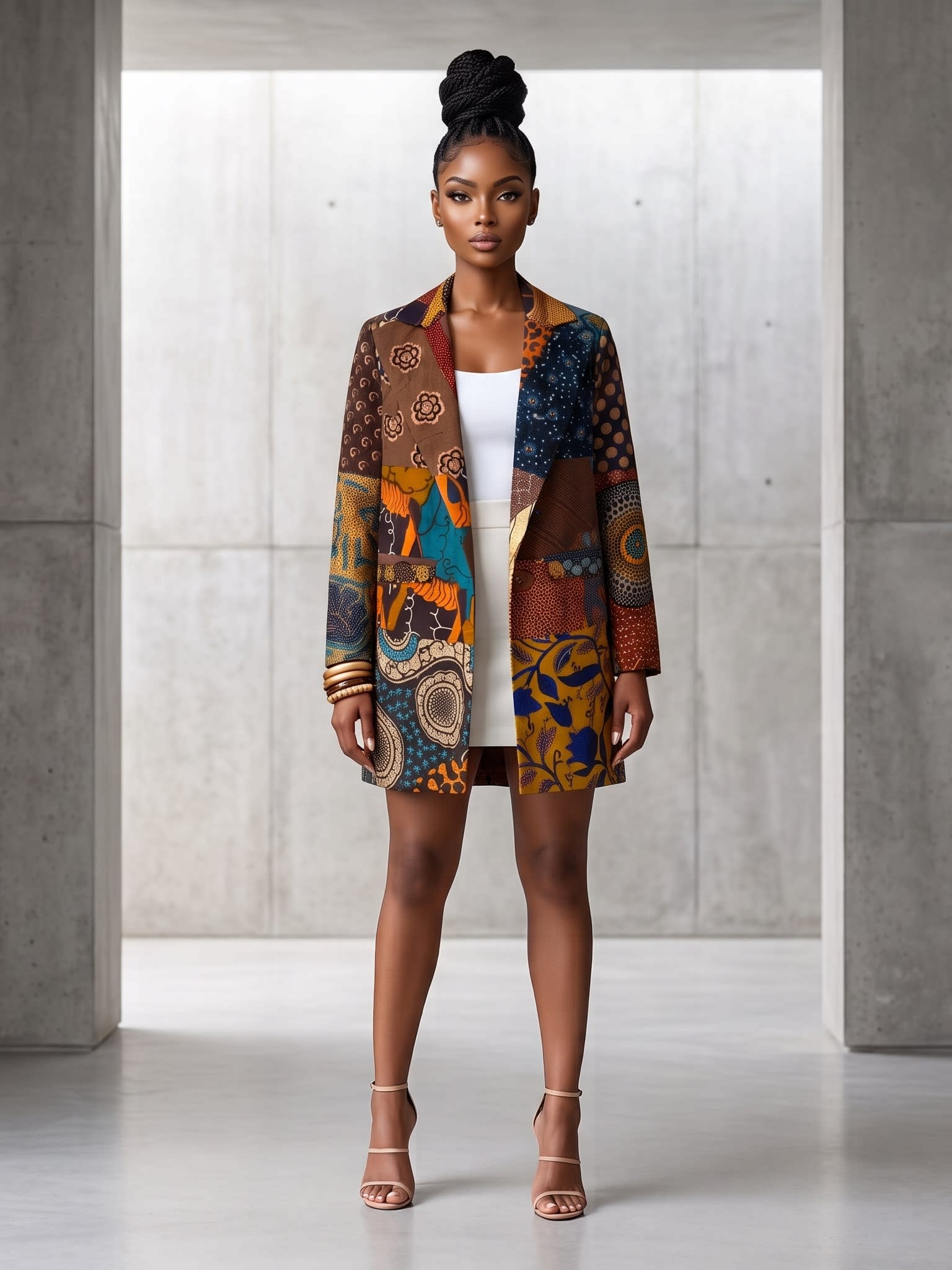 Brown single Breast Jacket African Print