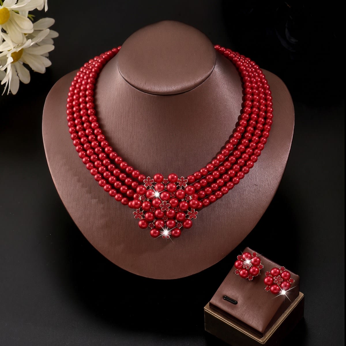 SKU: 1034 A Vibrant Multi-Strand Red Pearl Choker.