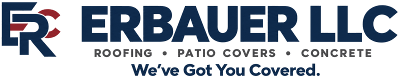 Logo for Erbauer LLC roofing, patio covers, and concrete services.