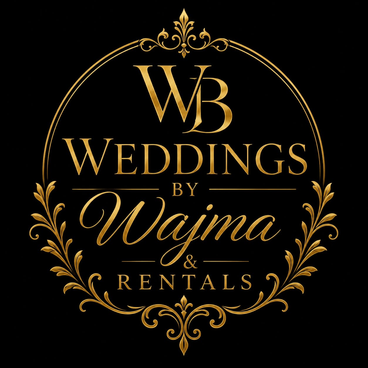Luxury wedding and event branding logo with gold script and ornate frame.