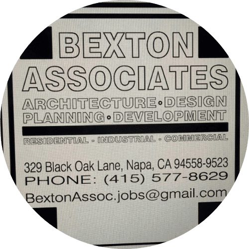 Circular business card for architecture firm Bexton Associates.
