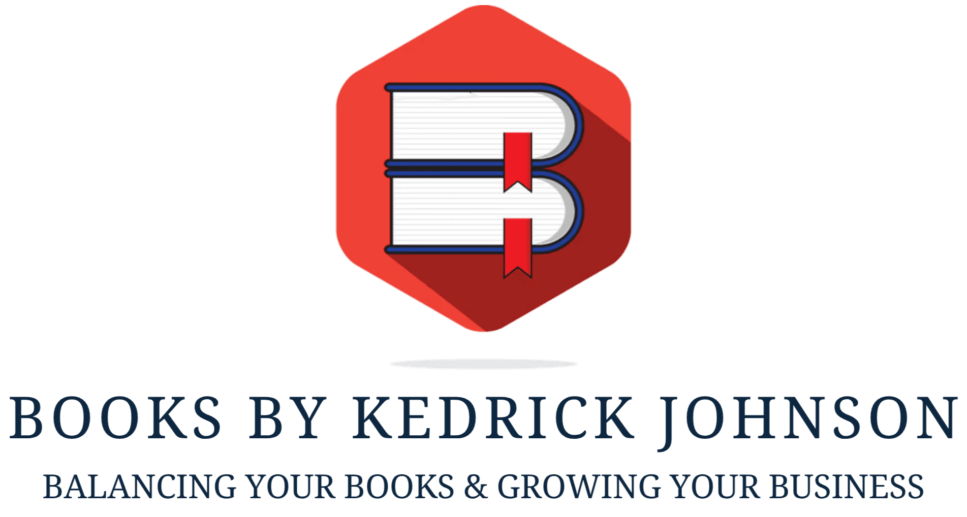 A logo for a bookkeeping business with a stylized B made of stacked books.