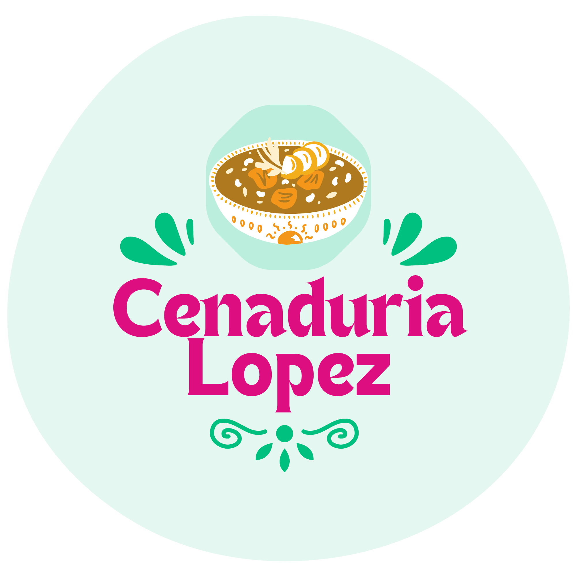 Logo for a restaurant featuring a bowl of stew with decorative elements.