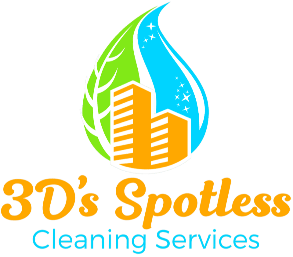 Logo for a cleaning service with a stylized water droplet and building.