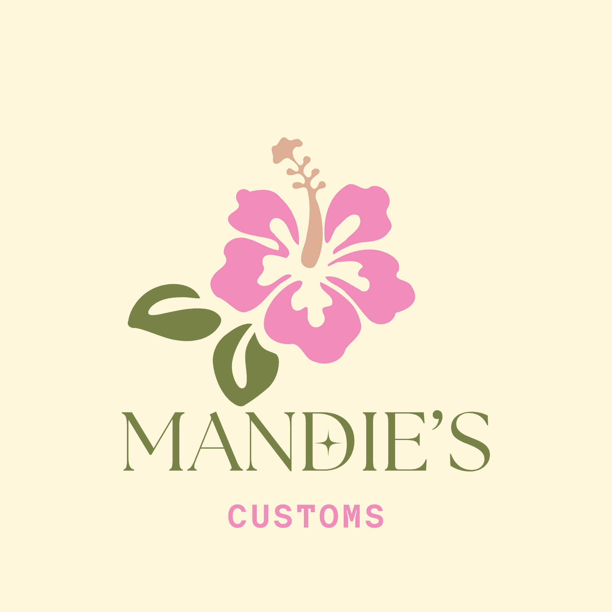 Logo for a custom clothing brand featuring a pink hibiscus flower.