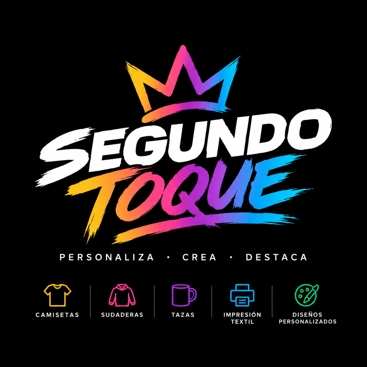 A colorful logo for a custom apparel and merchandise brand.