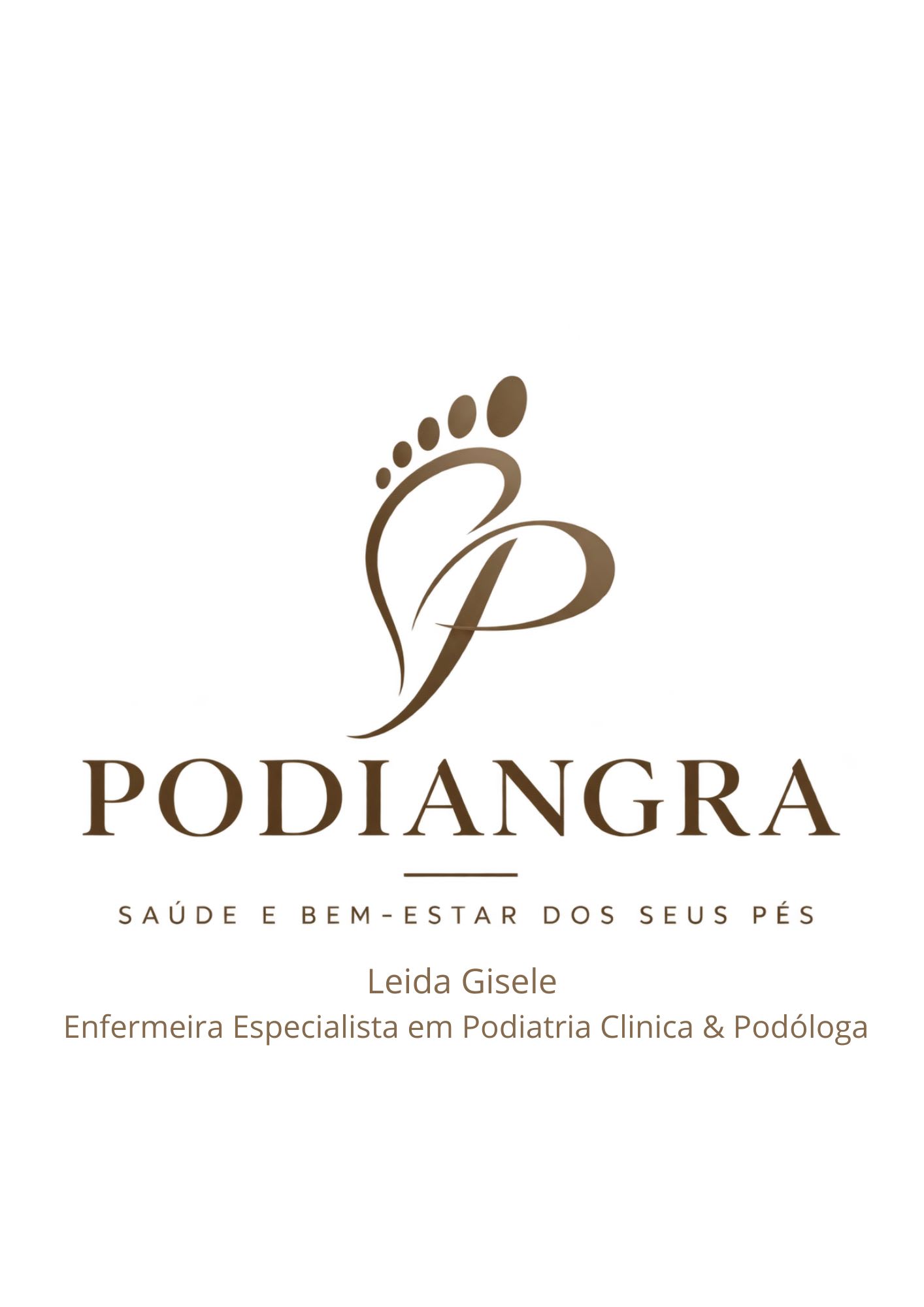 Logo for a podiatry clinic with foot icon and Portuguese text