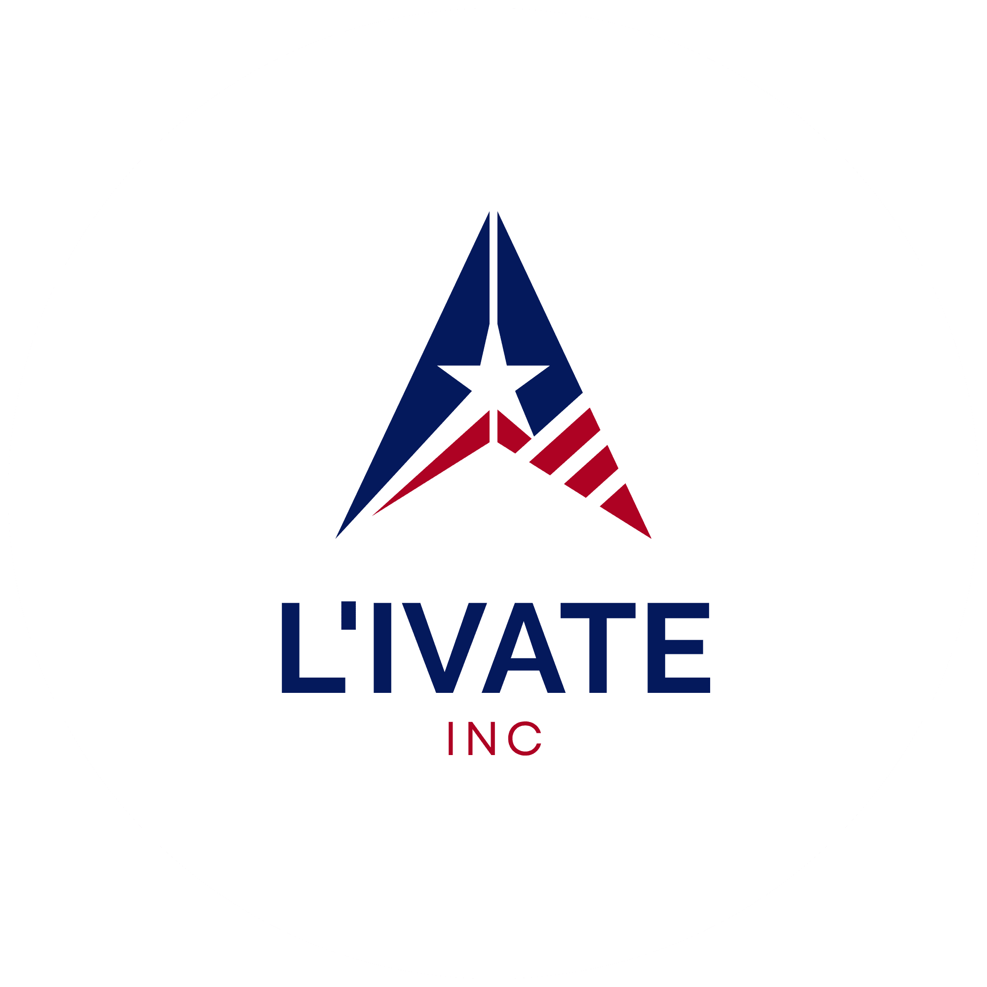 Corporate logo for L'IVATE INC with star and stripes design.