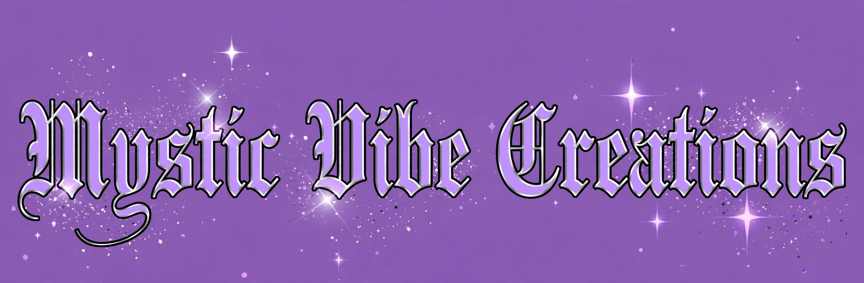 A mystical logo banner with glittering text on a starry purple background.
