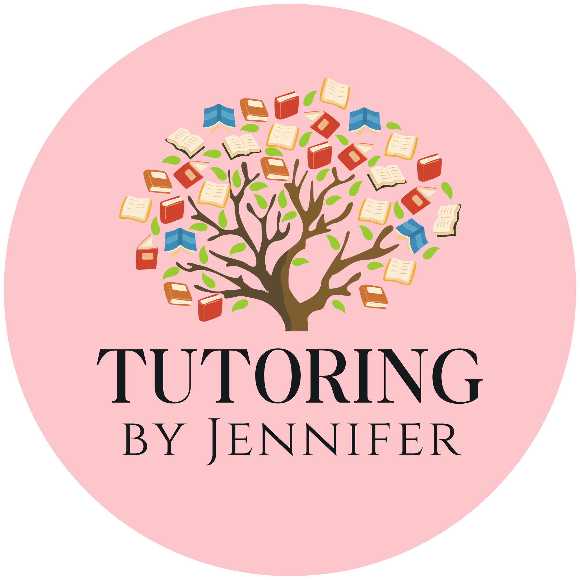 A tutoring logo with a tree made of books and text below.