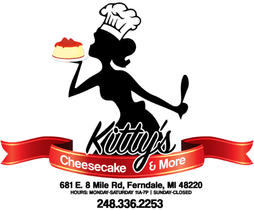 Silhouette of a chef holding cheesecake and spoon against green background.