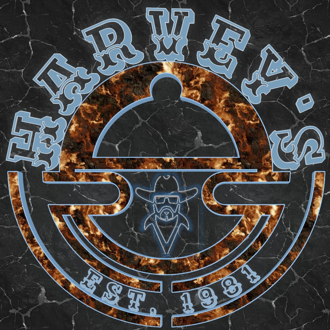 Logo for Harvey's restaurant with a chef silhouette and establishment year.
