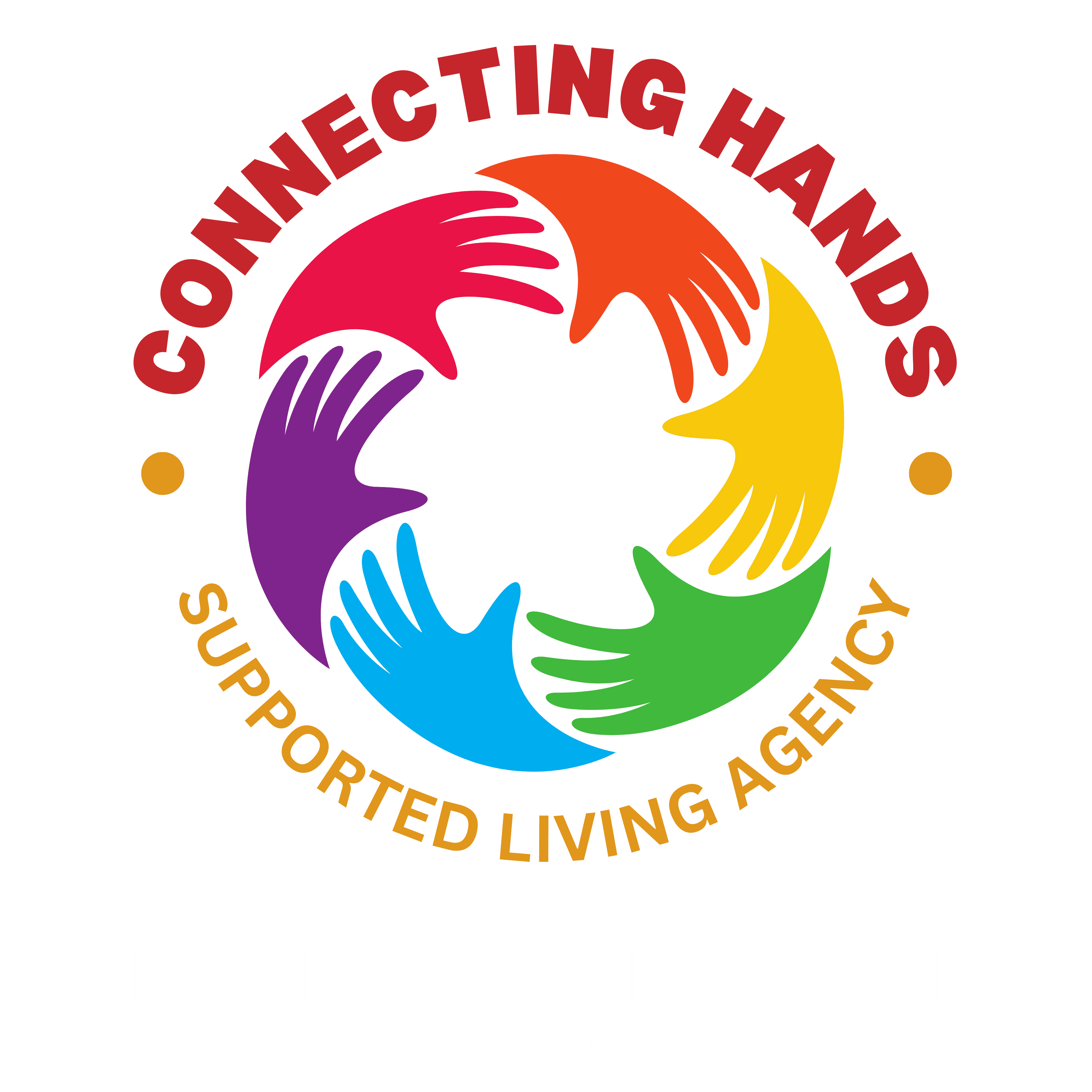 Logo for a supported living agency with colorful hands in a circle.