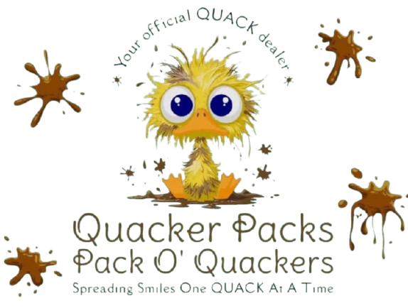 A cartoon quack character with big eyes and yellow feathers.