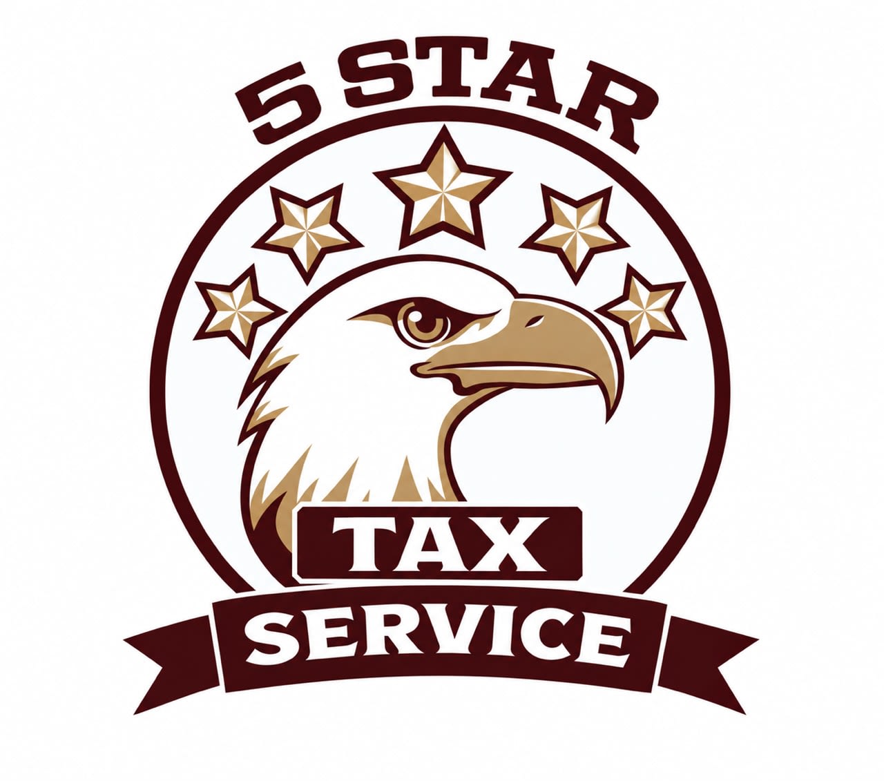 A 5-star tax service logo featuring an eagle and stars.