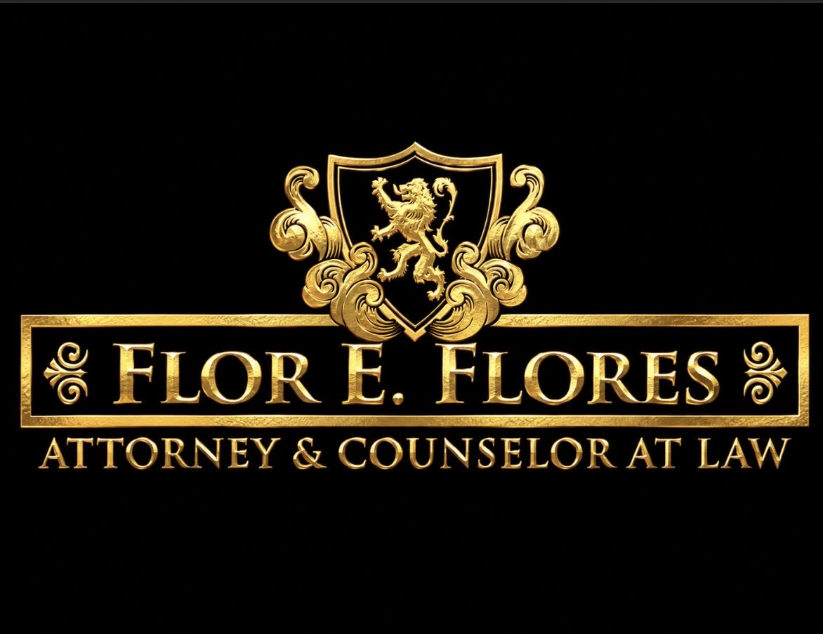 Gold lawyer logo with lion crest on black background