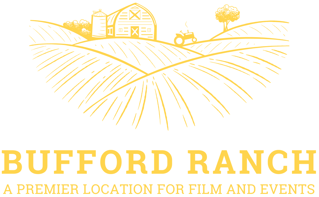 Illustrated farm logo with barn, tractor, and rolling fields.