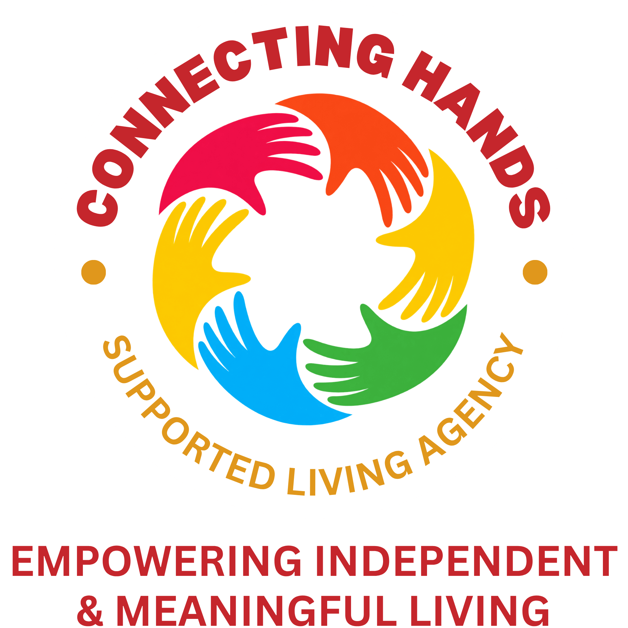 Logo for a supported living agency with colorful hands in a circle.