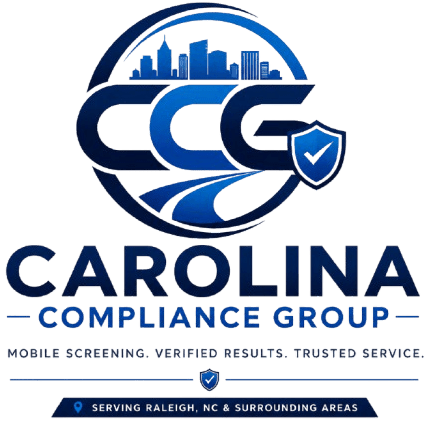 Corporate logo for a compliance services firm on solid green background.