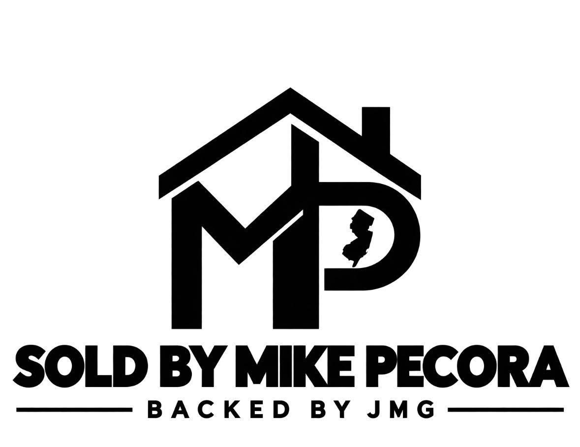 Real estate logo with house shape and state silhouette.