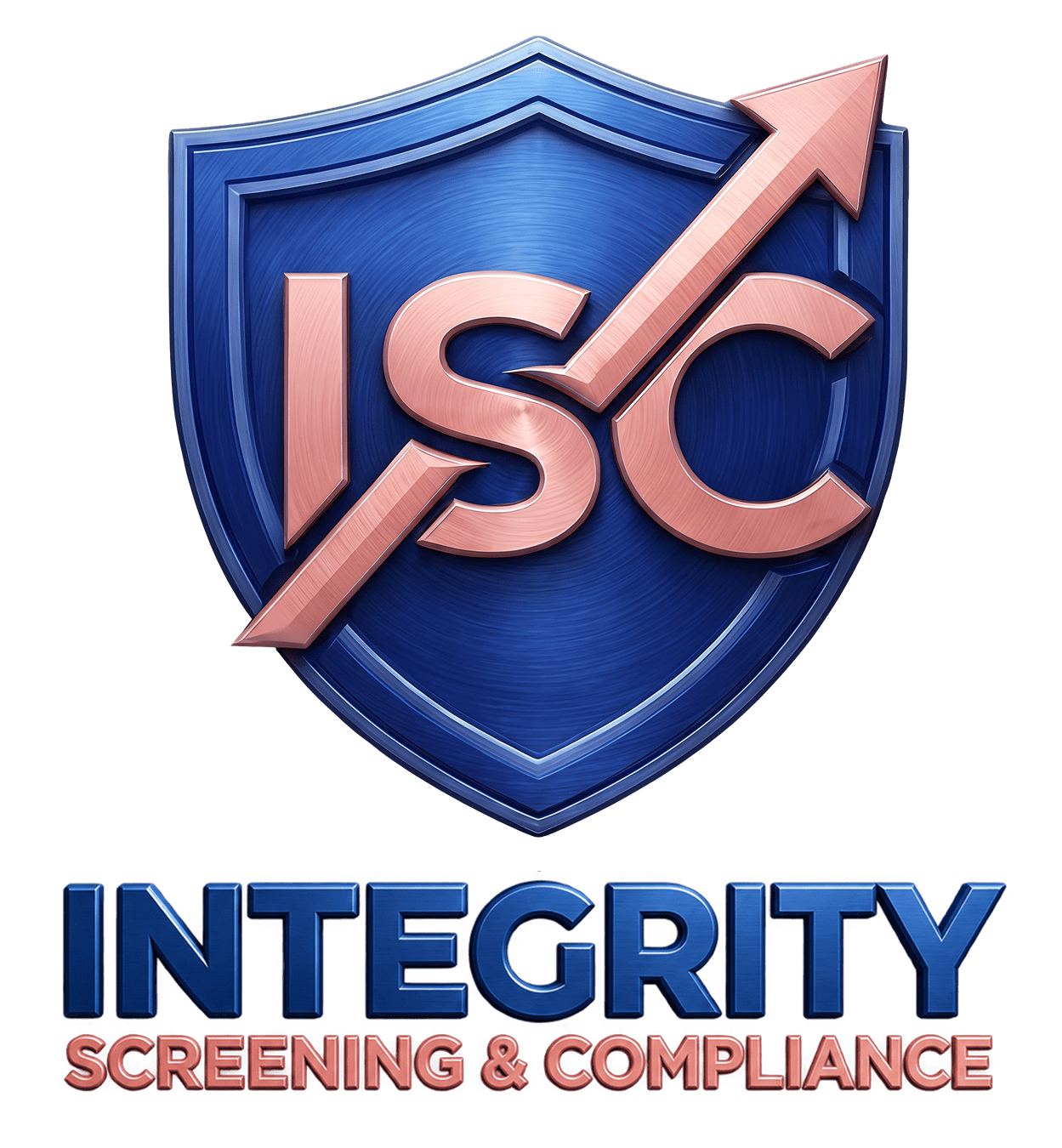 Blue shield logo with copper arrow and text for a compliance company