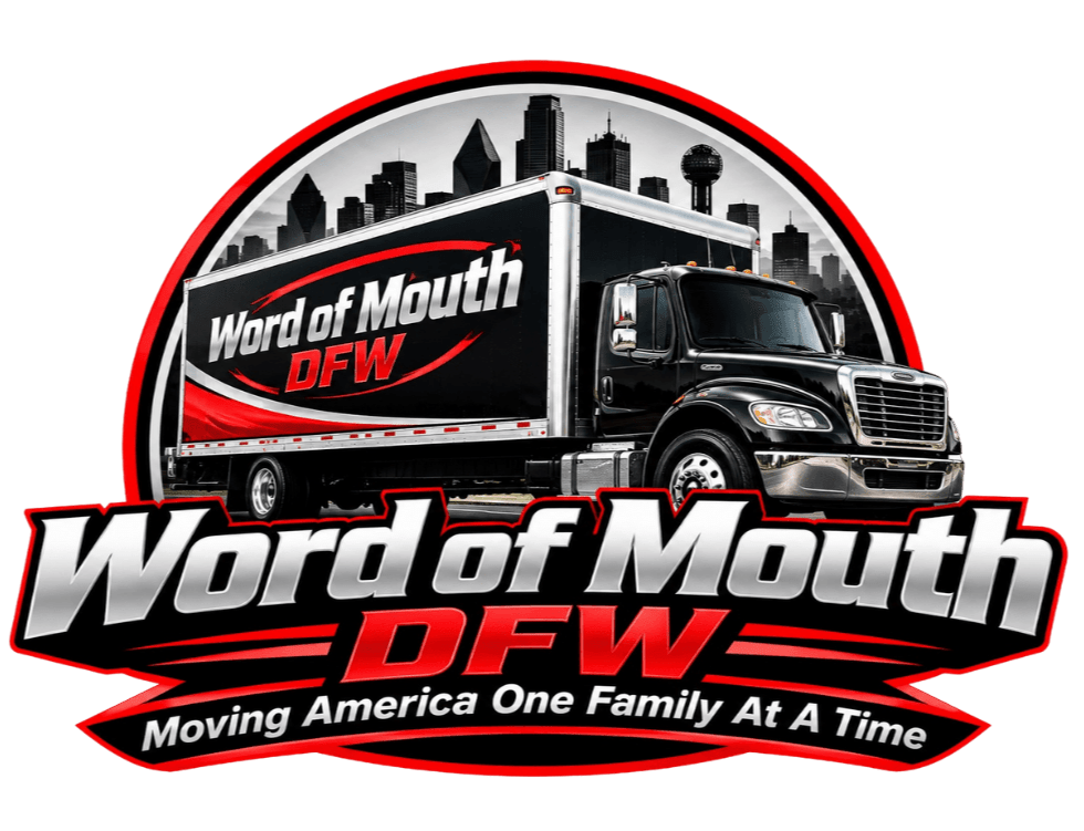 Logo for a moving company featuring a black truck against a city skyline.