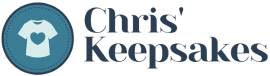 A logo for a keepsake shop with a t-shirt icon and brand name.
