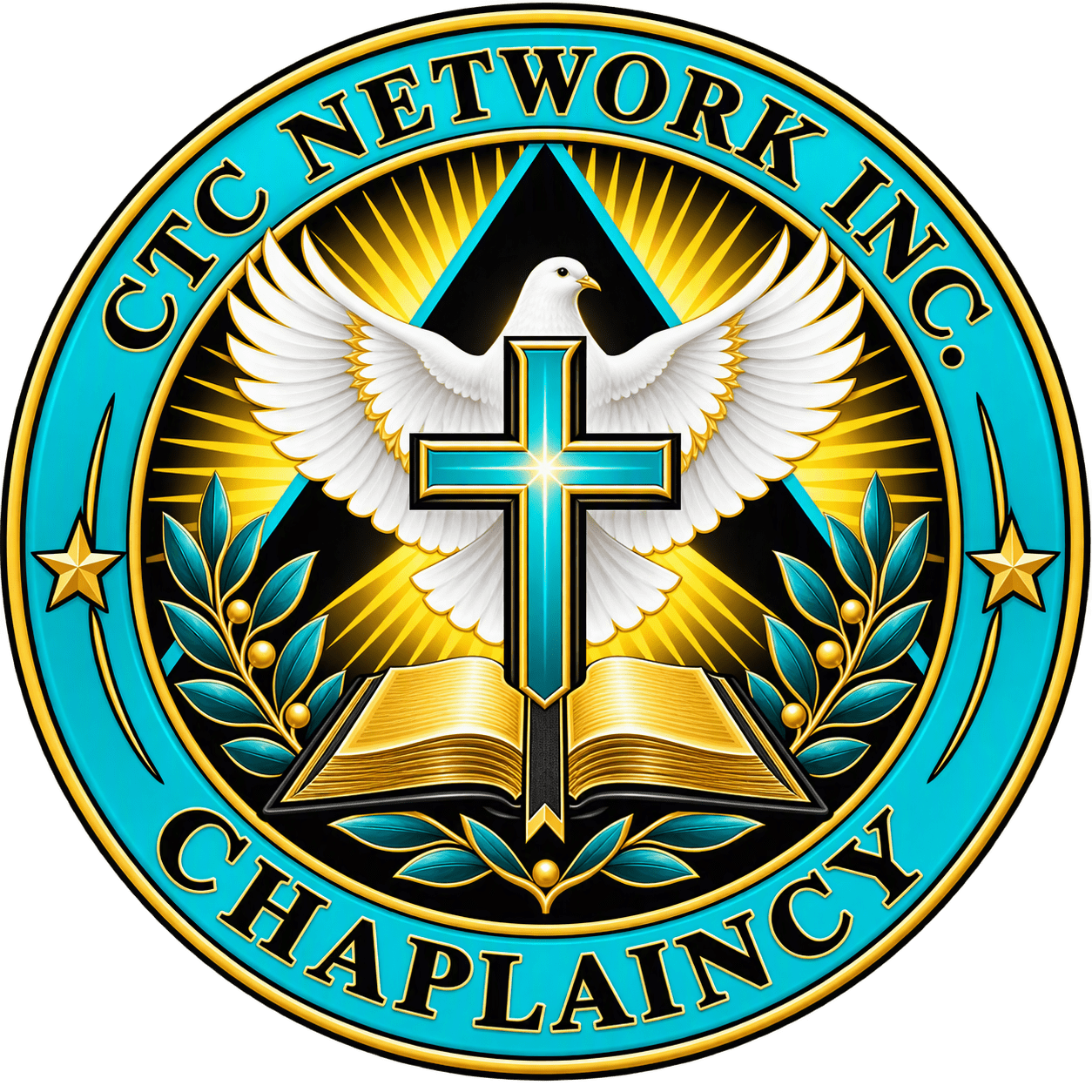 Logo for CTC Network Inc. Chaplaincy featuring a dove, cross, and open book.