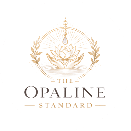 Logo for a luxury wellness brand featuring hands holding a lotus under a droplet.